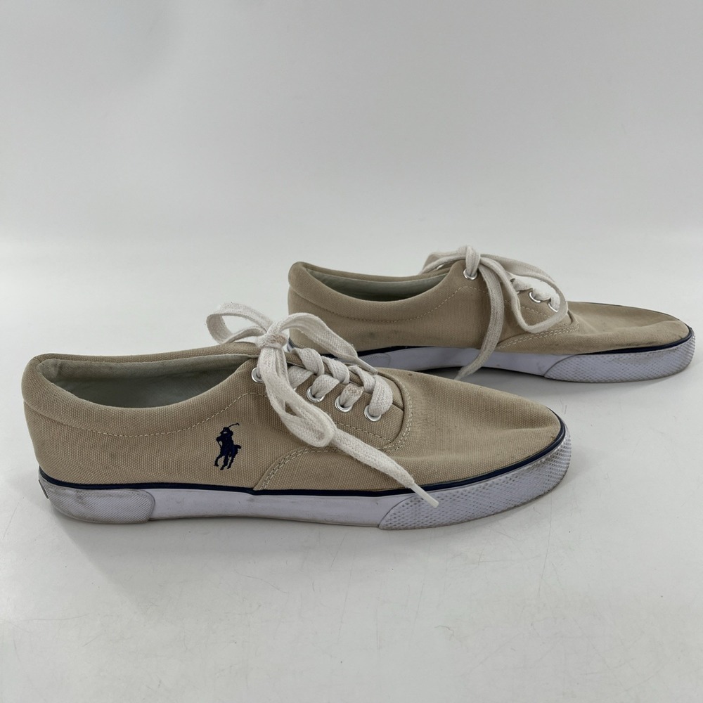 Polo Ralph Lauren Canvas Sneakers Lace Up Beige‎ Tan Casual Shoe Pony - Picture 8 of 16